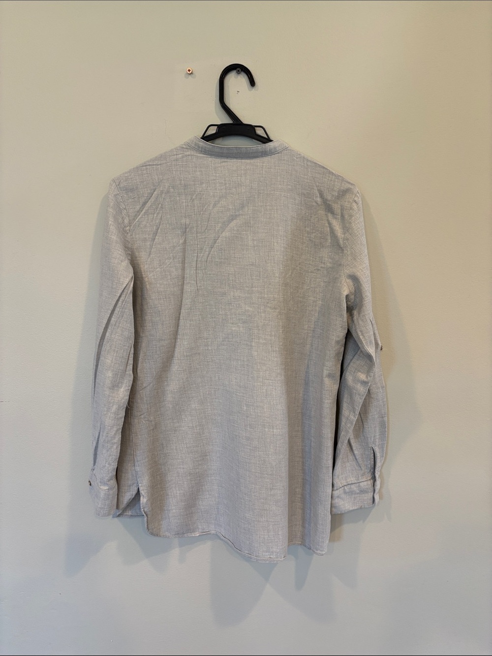Zara Light Gray Men's Collarless Button-Up Shirt Jacket - Picture 5 of 5